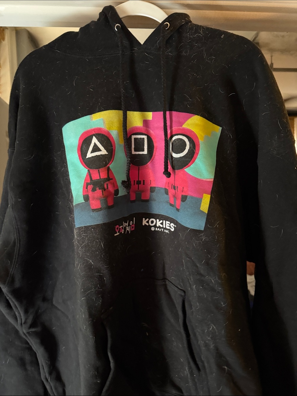 Kokies Black Graphic Hoodie with Colorful Game Characters